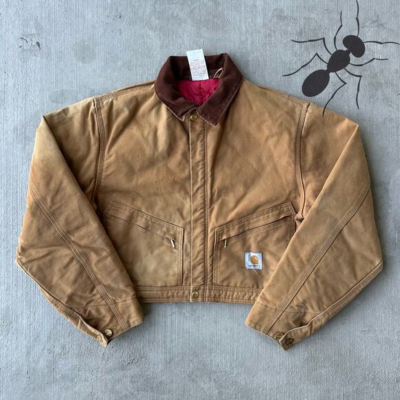 Vintage Y2K Carhartt brown cropped Detroit style work wear jacket - Picture 1 of 8